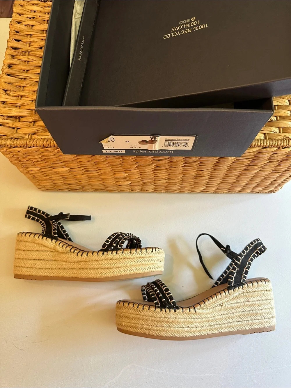 Splendid Lizzy Black and Natural Espadrille Platform Sandals